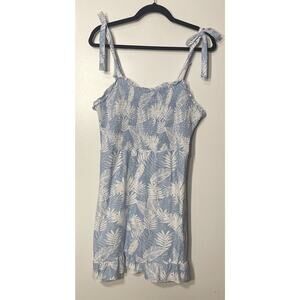 No Boundaries 1XL Dress Cami Blue Floral Smocked Tie Shoulders Mini Botanical